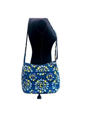 Vera Bradley Indigo Pop Blue Floral Hobo Shoulder Strap Quilted Crossbody Bag